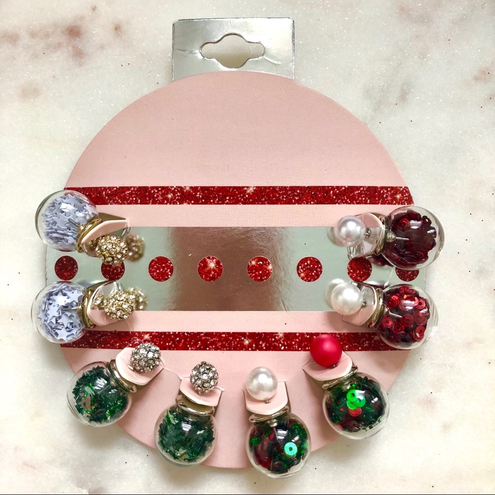 4 pairs earrings Christmas ornament double sided